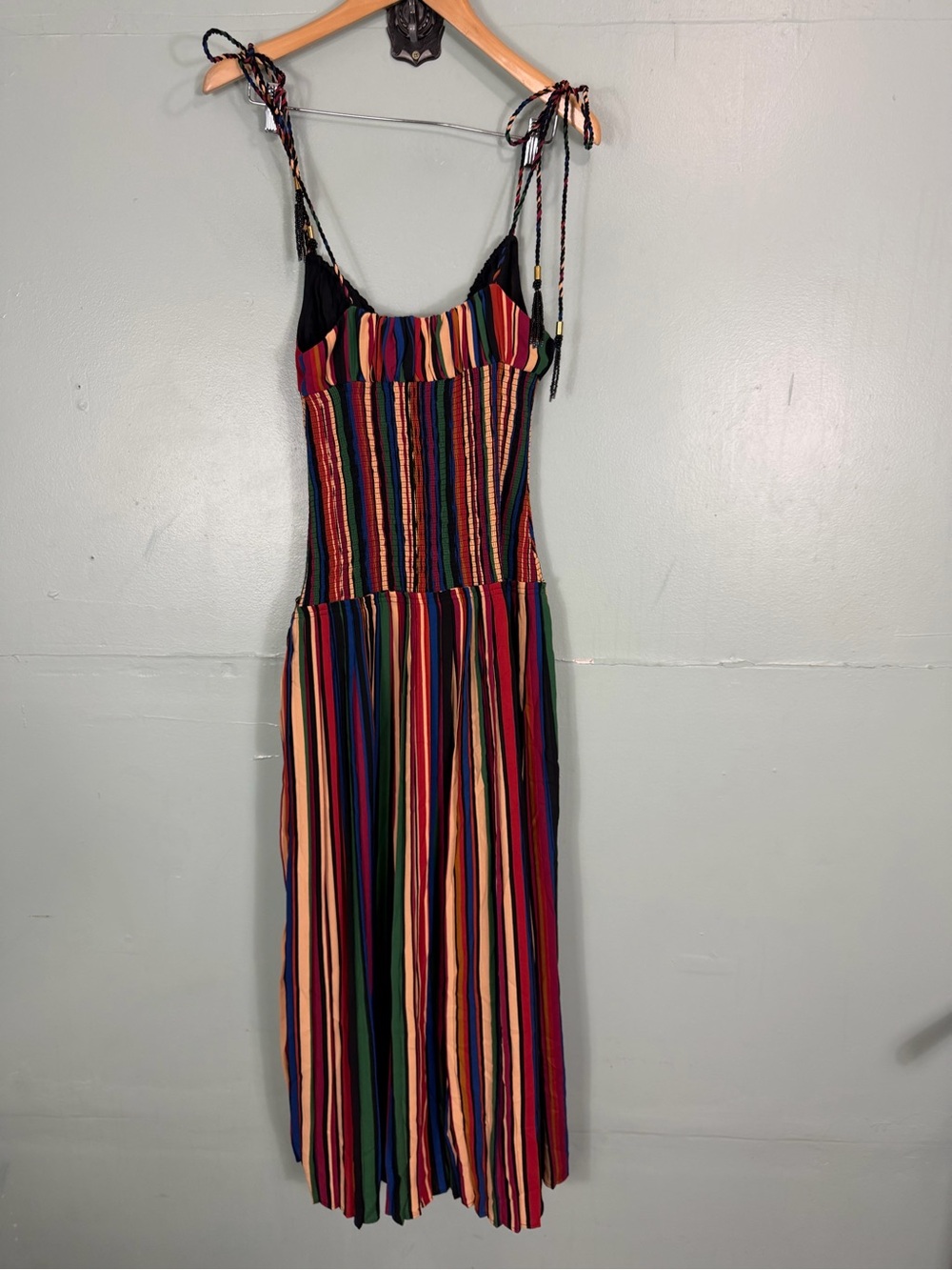 Farm Rio Pipa Stripes Midi Dress Rainbow Smocked Sundress Small - Picture 9 of 10